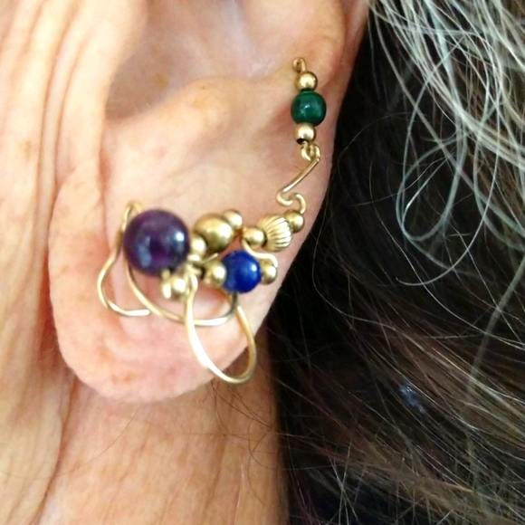 Vintage Ear Cuff Gold Tone  Earring with Beads - Picture 7 of 8